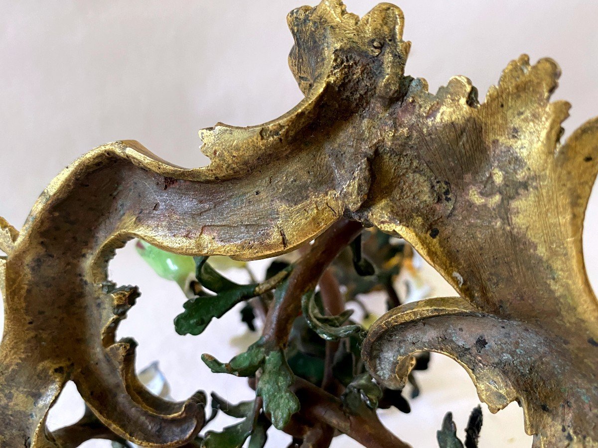 Imposant Flambeau Louis XV En Bronze Et Porcelaine-photo-8