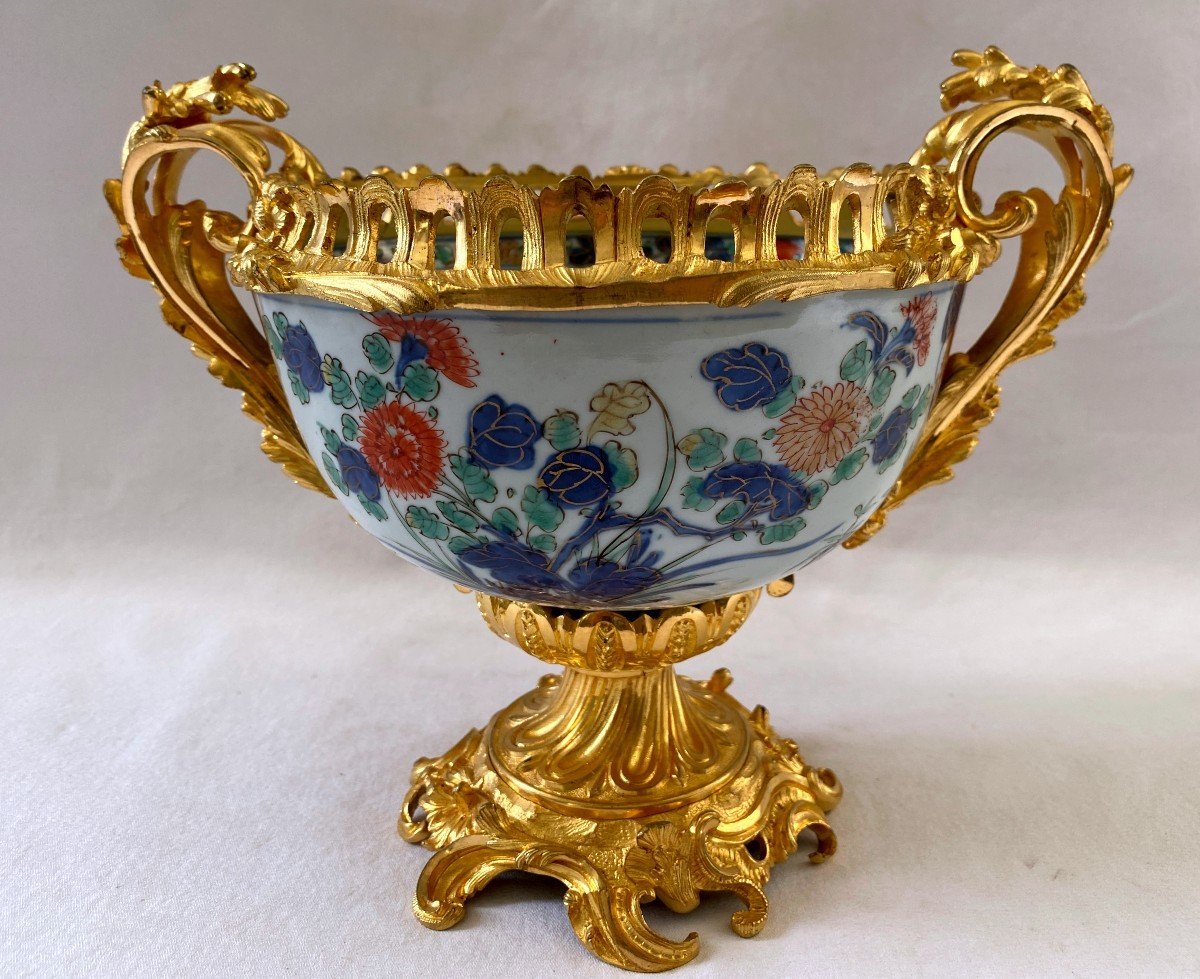 Coupe En Famille Verte époque Kangxi Montée Bronze Doré 