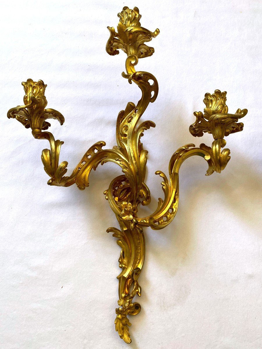 Pair Of Gilt Bronze Sconces Attributed To Caffiéri-photo-2