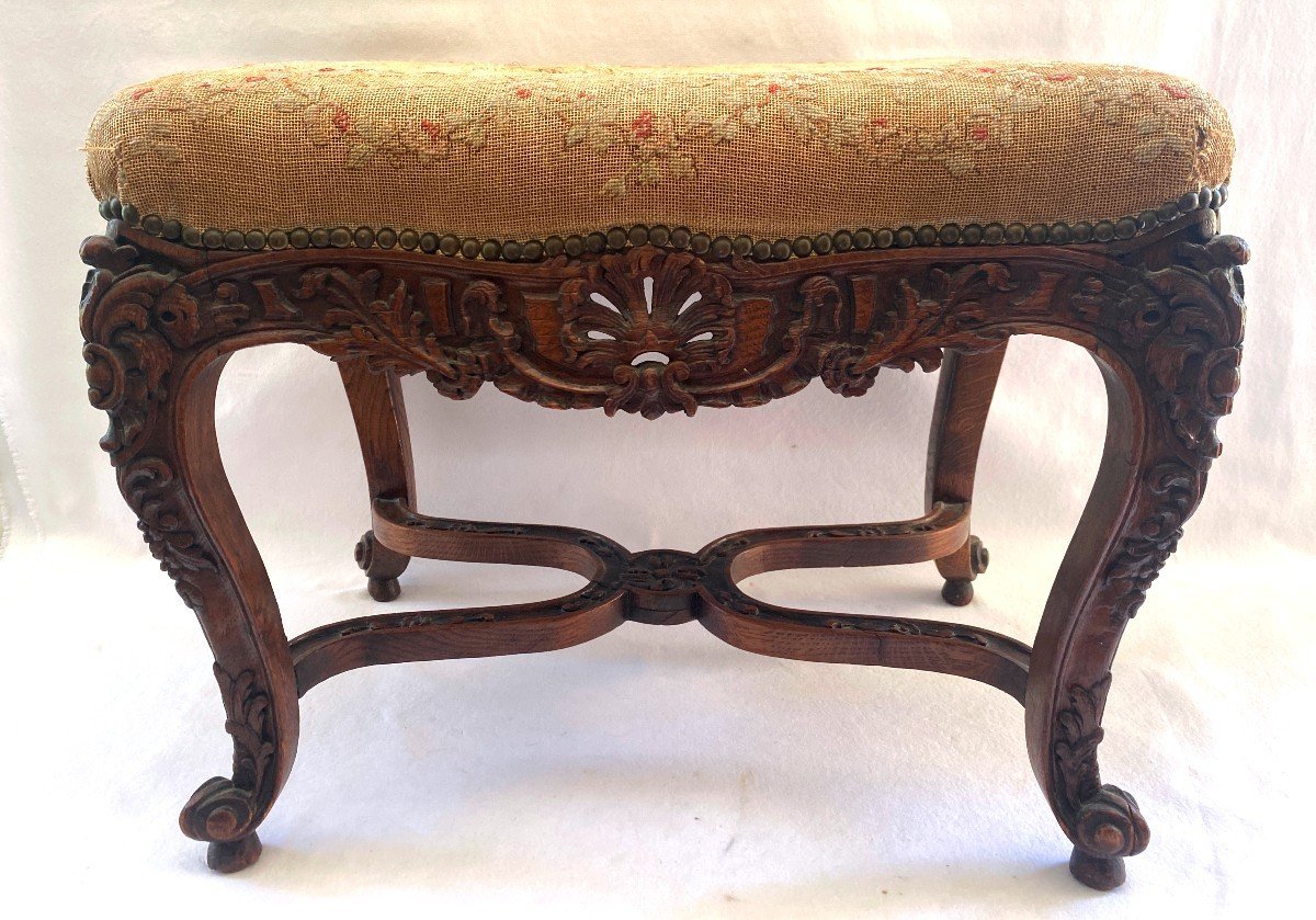 Tabouret Louis XV En Chêne Sculpté-photo-2