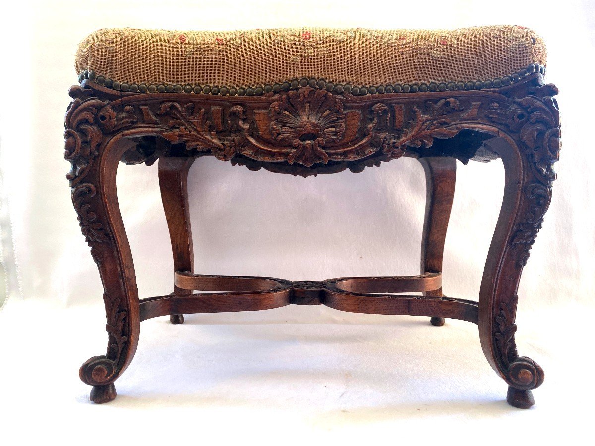 Tabouret Louis XV En Chêne Sculpté