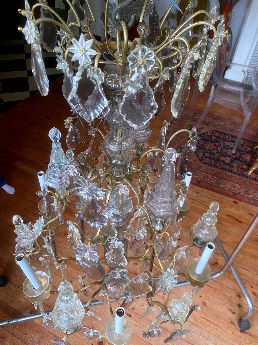 Large Louis XV Period Cage Chandelier In Bronze And Crystal-photo-8