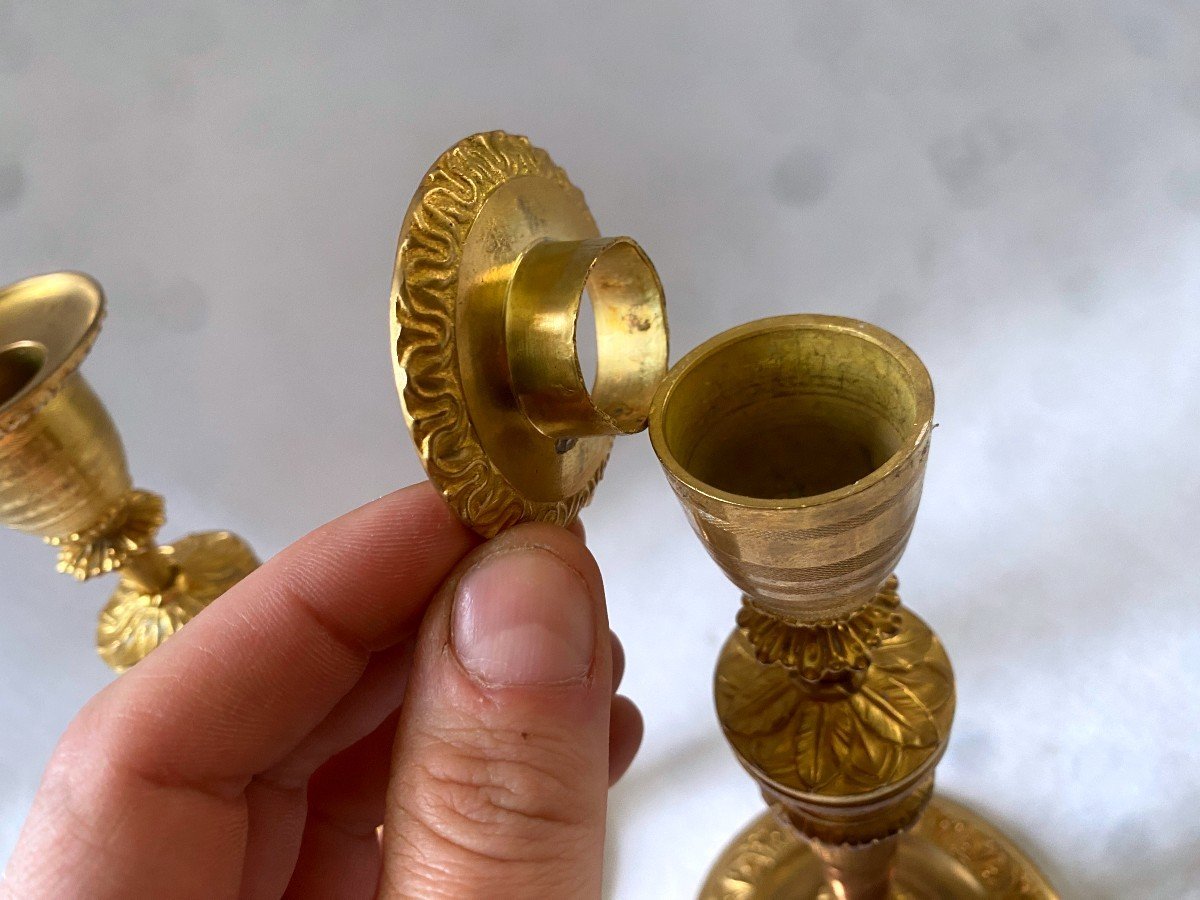 Pair Of Empire Gilt Bronze Candlesticks-photo-4