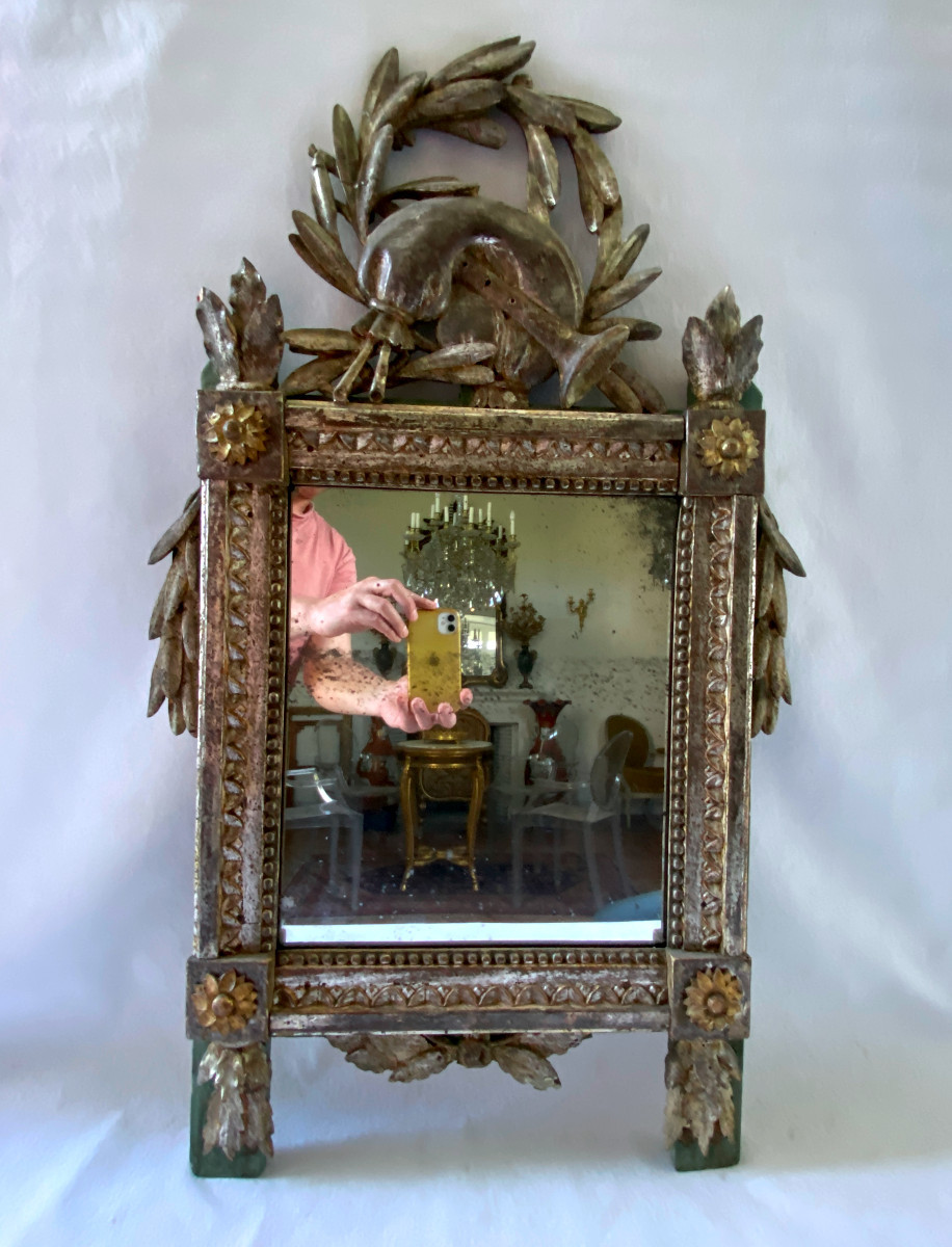 Glace Louis XVI En Bois Sculpté Et Argenté