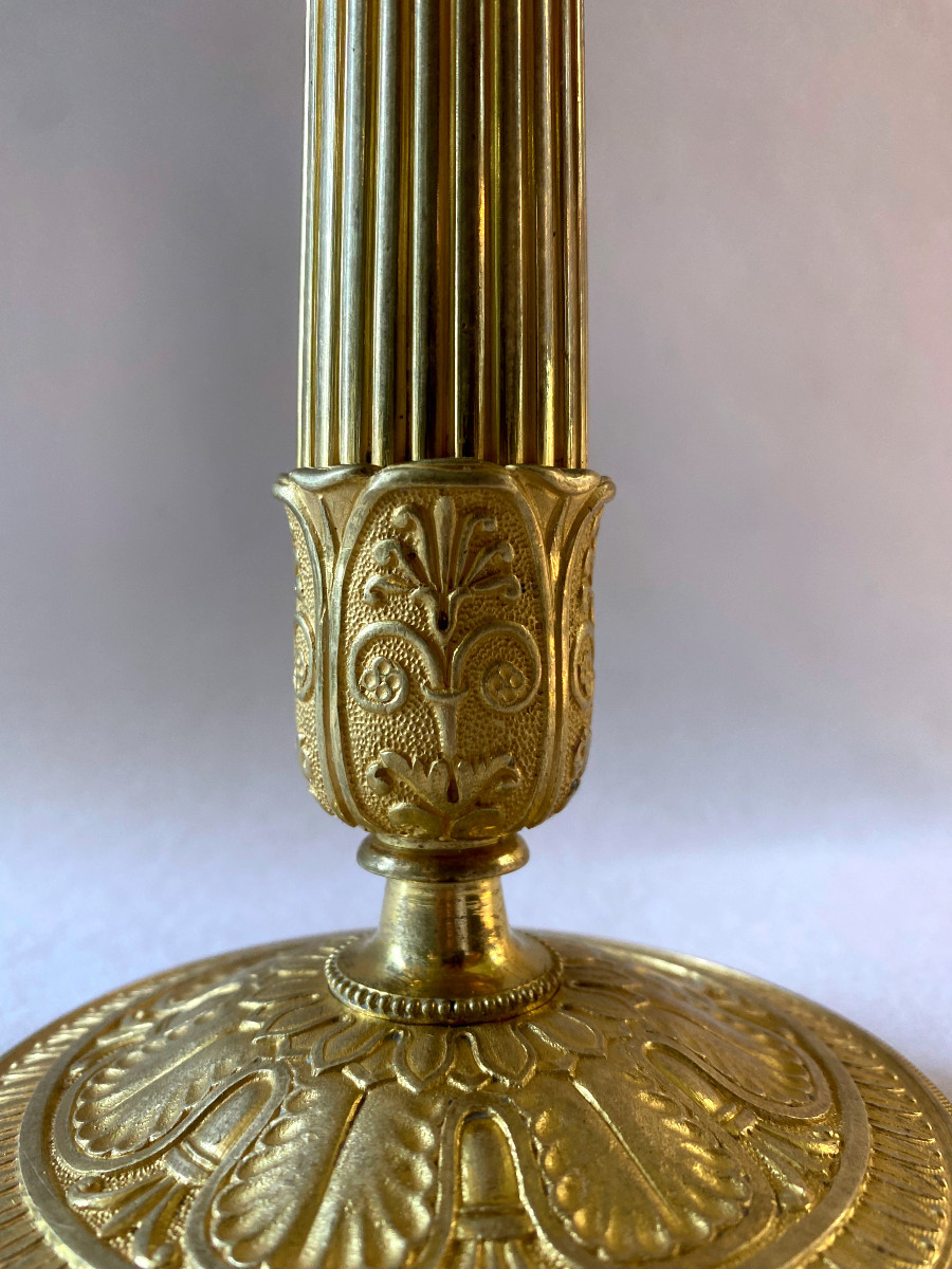 Paire De Bougeoirs Epoque Empire En Bronze Doré-photo-4