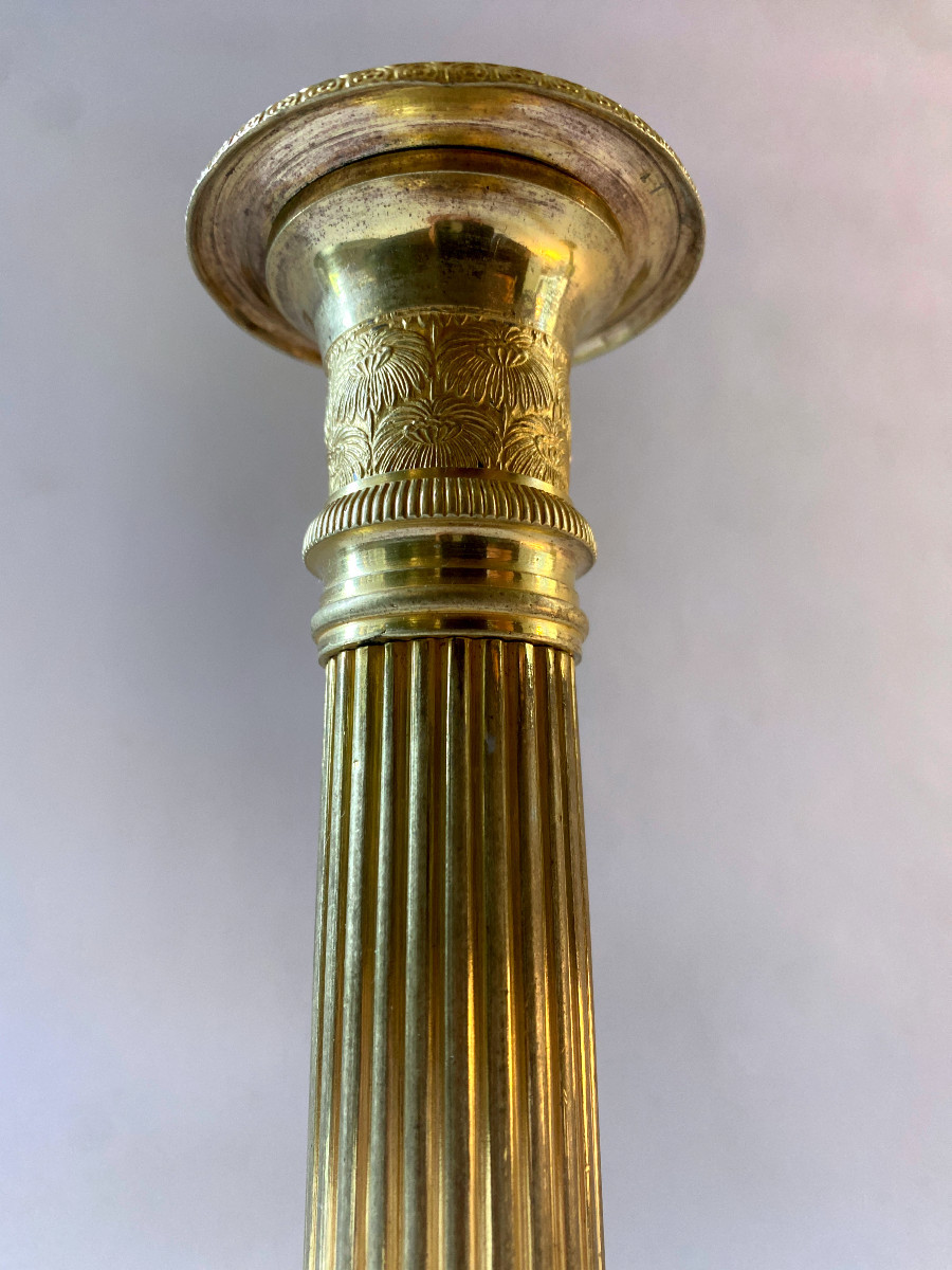 Paire De Bougeoirs Epoque Empire En Bronze Doré-photo-1