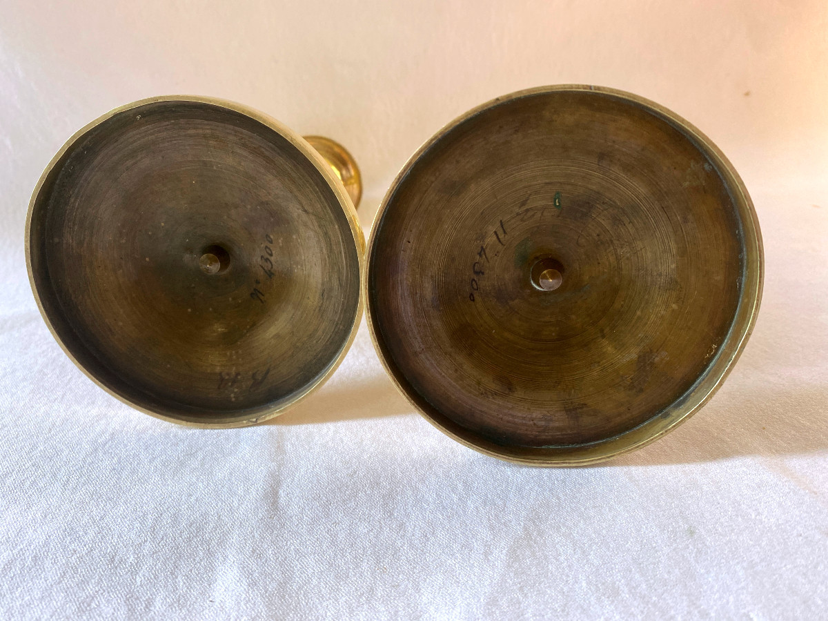 Paire De Bougeoirs Epoque Empire En Bronze Doré-photo-4