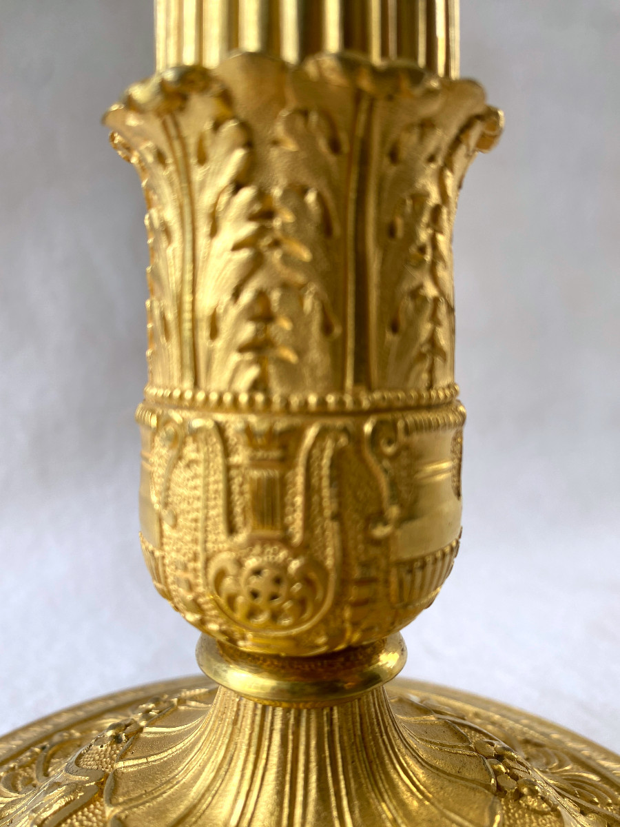 Paire De Bougeoirs Charles X En Bronze Doré-photo-2