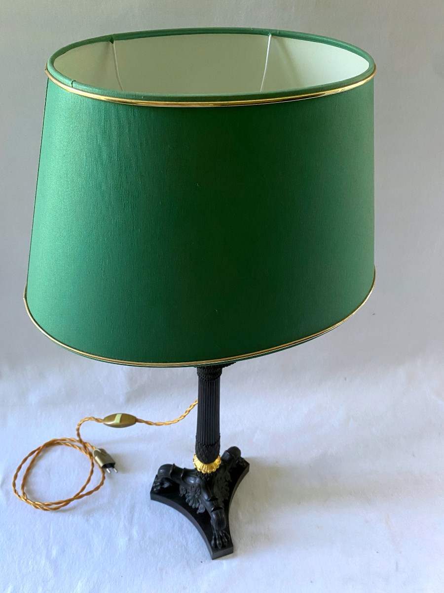 Paire de pieds de lampes en bronze doré et patiné-photo-6