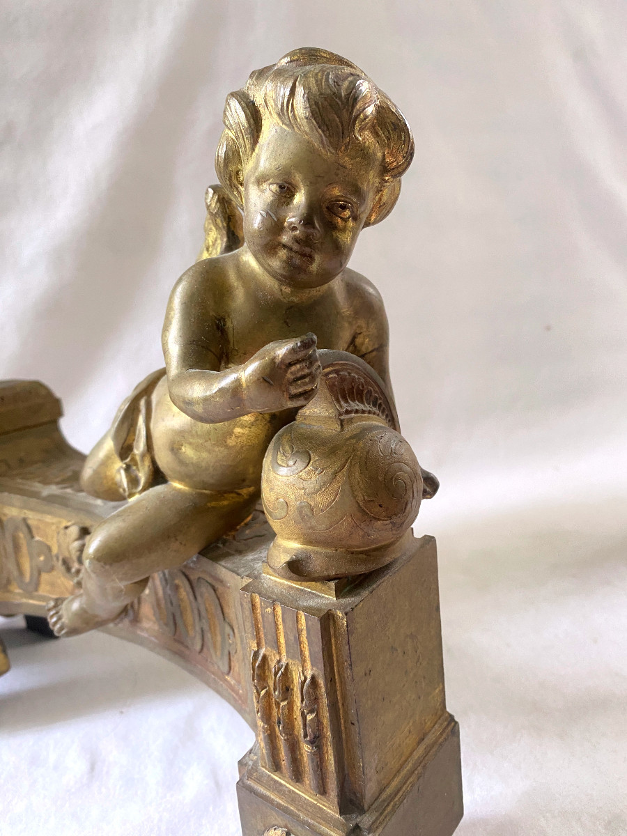 paire de chenets style Louis xvi en bronze doré-photo-1