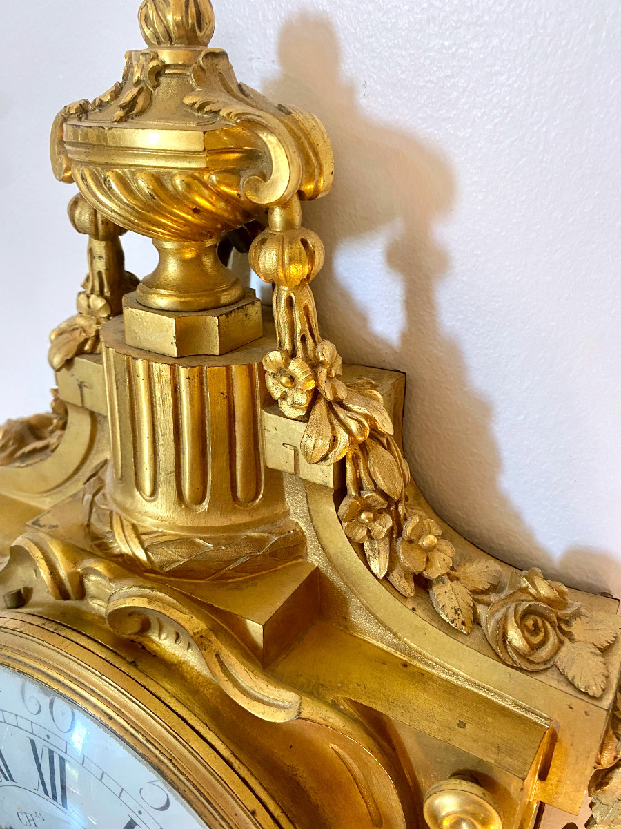 Louis XVI Period Gilt Bronze Cartel Clock-photo-4