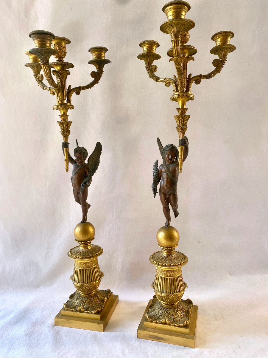 Restoration Candelabra In Gilded And Patinated Bronze-photo-2