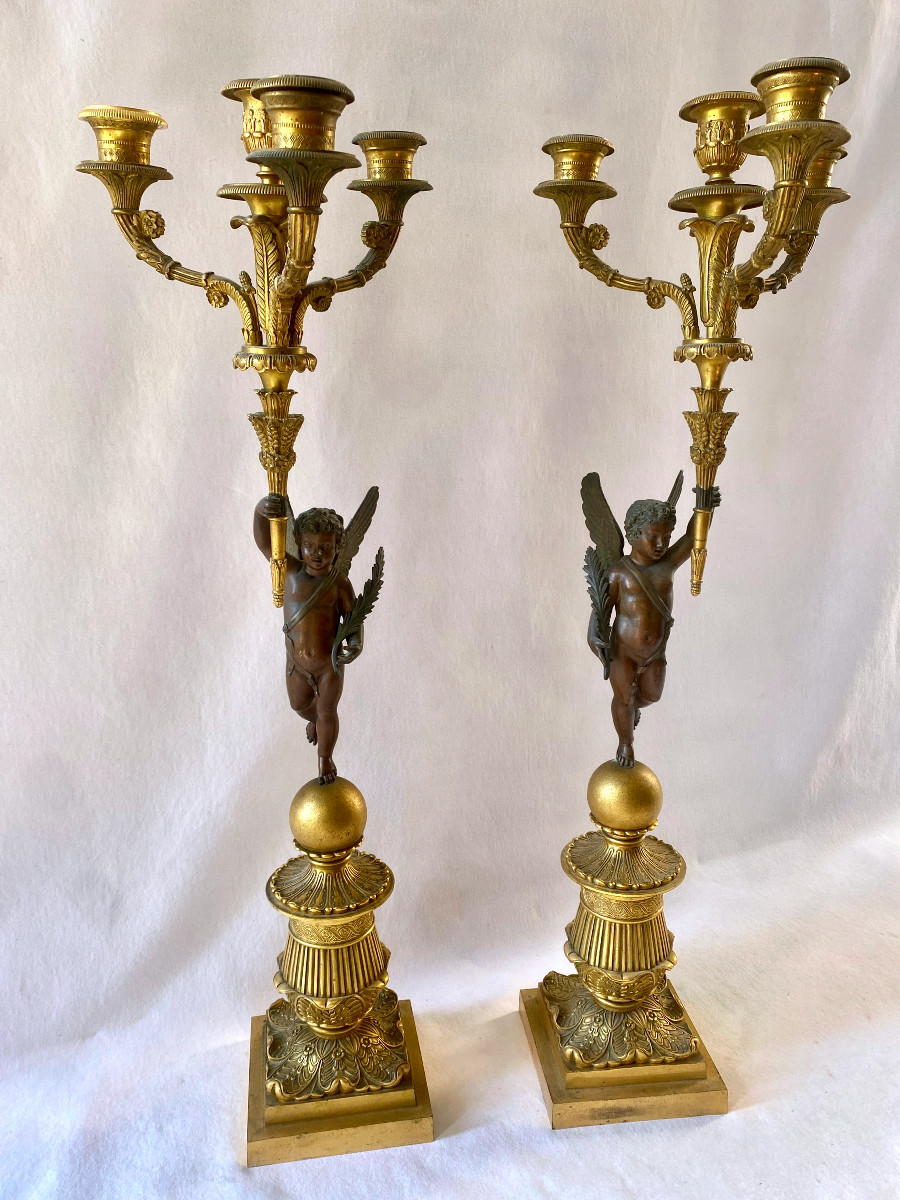 Restoration Candelabra In Gilded And Patinated Bronze-photo-3