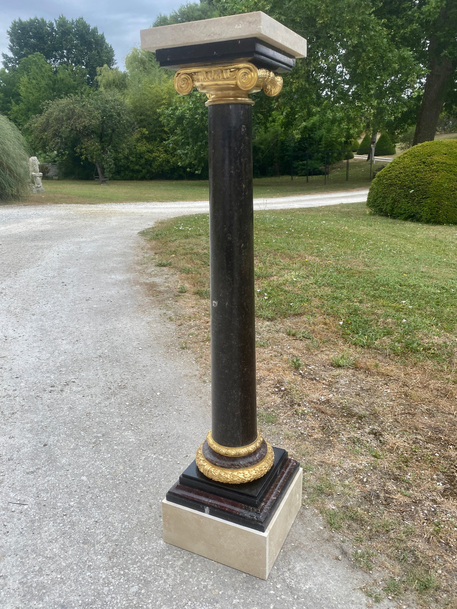 Marble And Gilded Bronze Column Stand-photo-2
