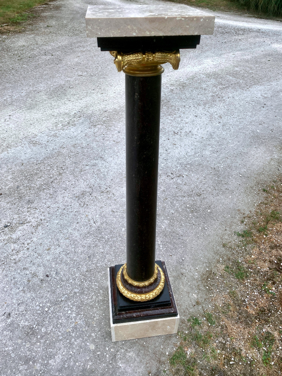 Marble And Gilded Bronze Column Stand-photo-1