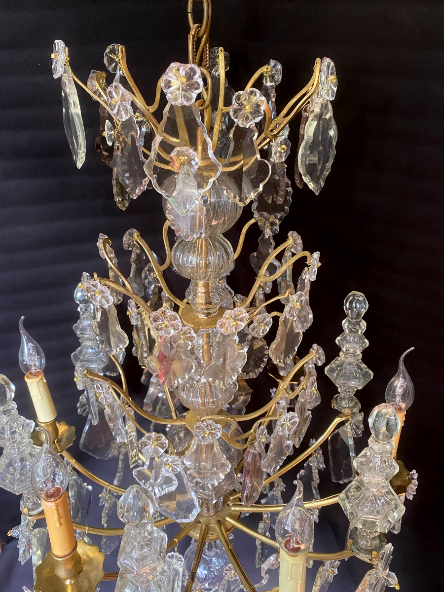 lustre d'époque Louis xv en bronze doré et pampilles de cristal-photo-4