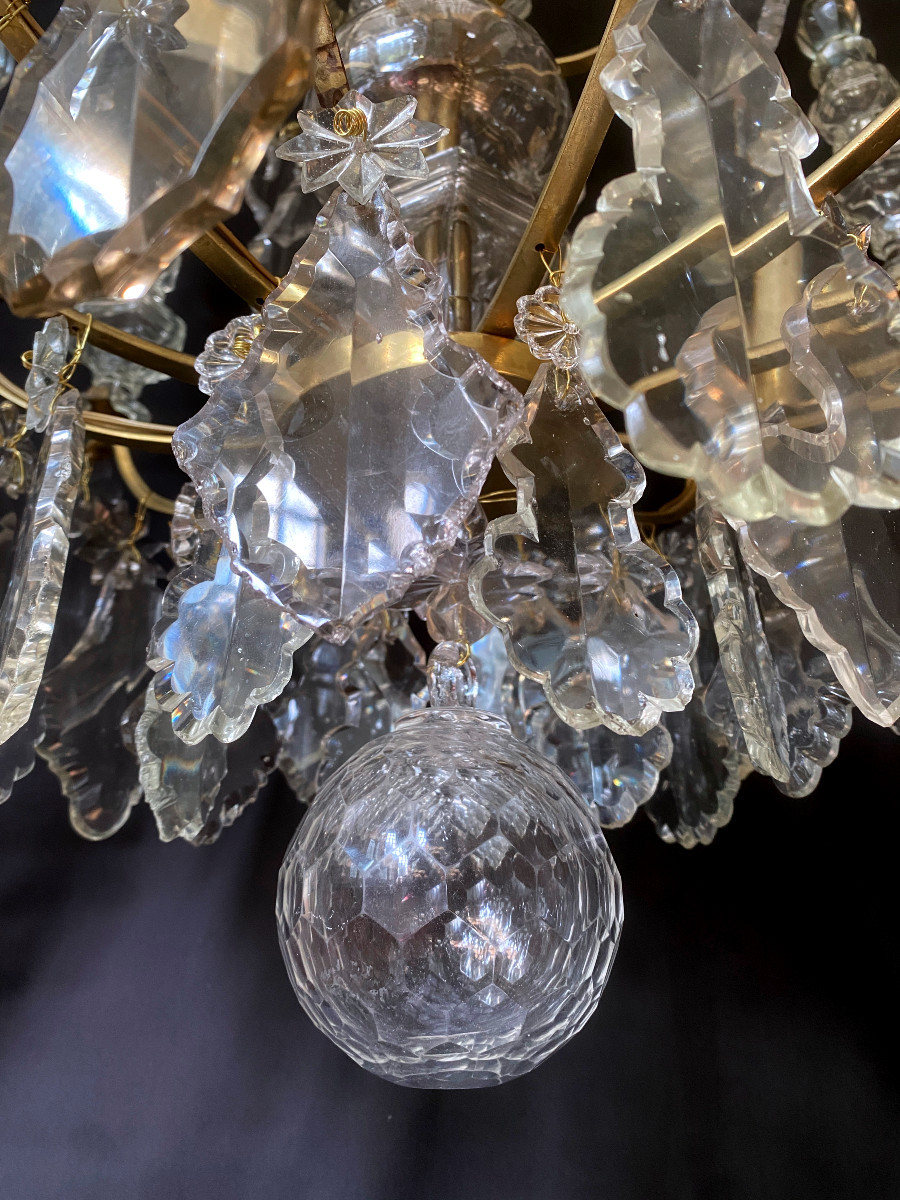 lustre d'époque Louis xv en bronze doré et pampilles de cristal-photo-3
