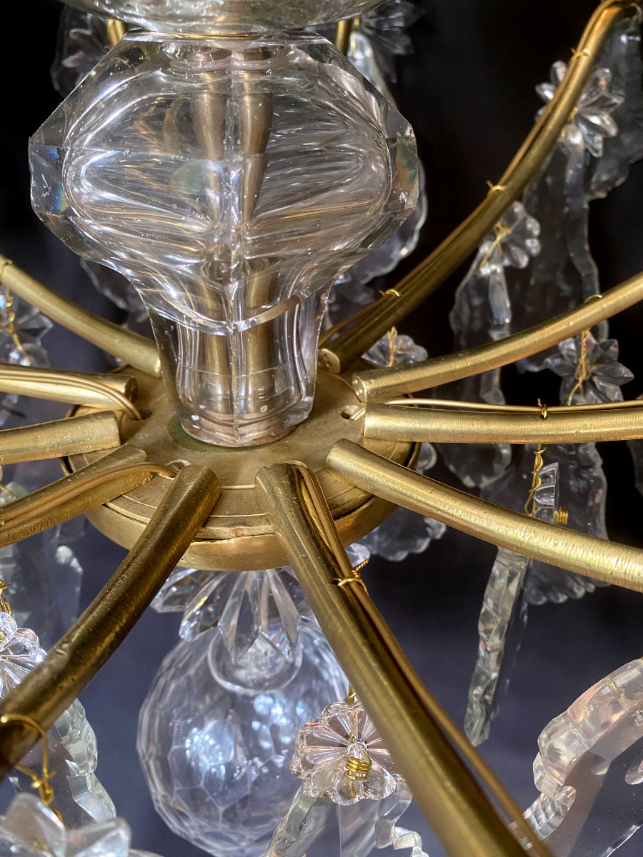 lustre d'époque Louis xv en bronze doré et pampilles de cristal-photo-6