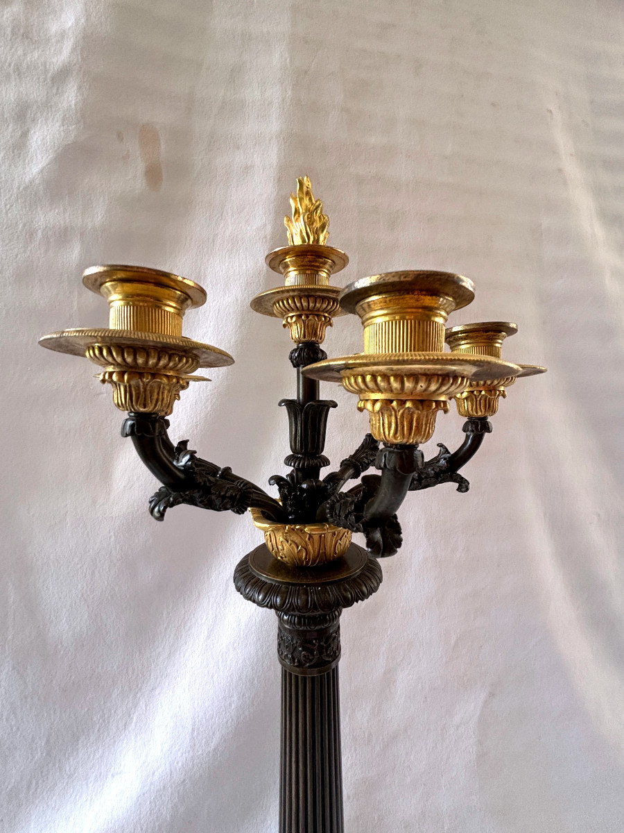 Paire de grands candélabres Empire en bronze doré et patiné-photo-4