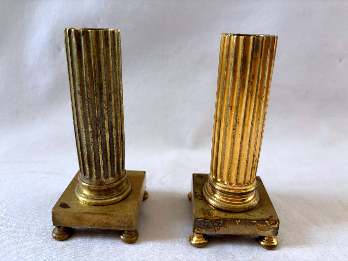 Pair Of Bronze Financier Candlesticks