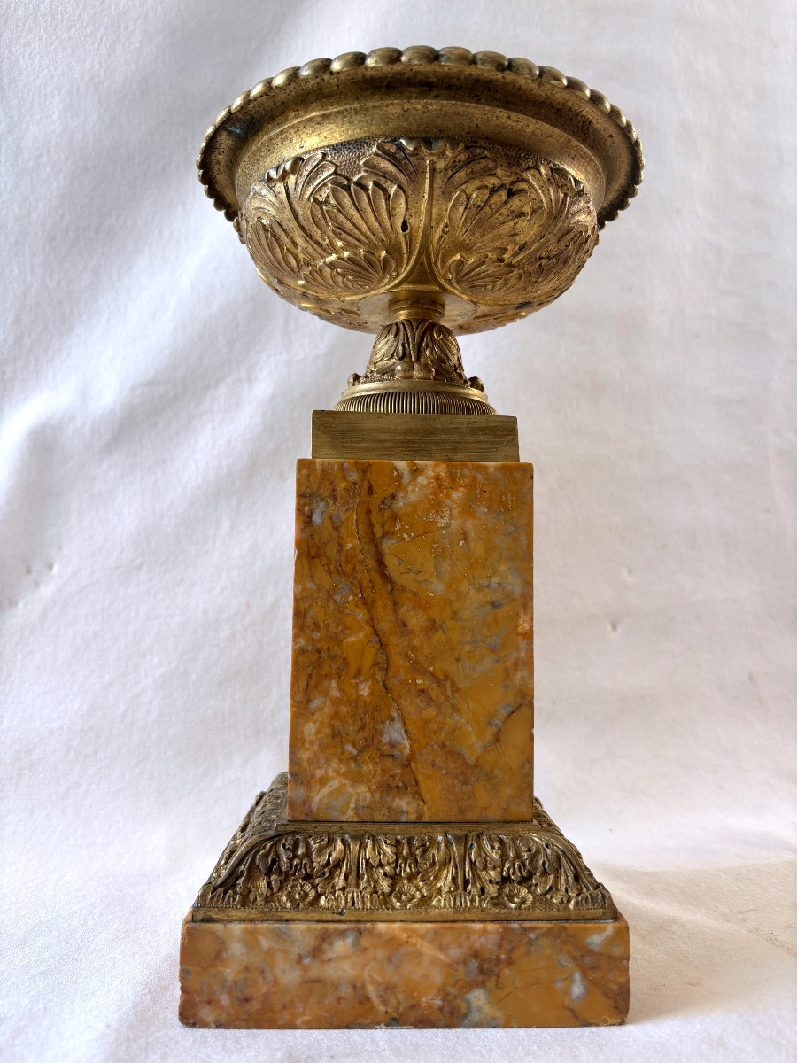 Paire de grandes coupes tazza en bronze et marbre-photo-4