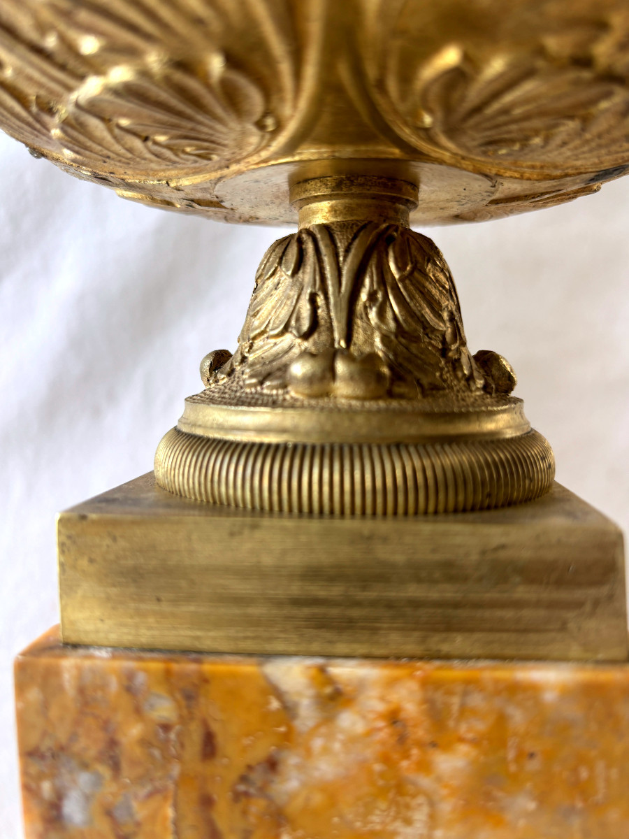 Paire de grandes coupes tazza en bronze et marbre-photo-2
