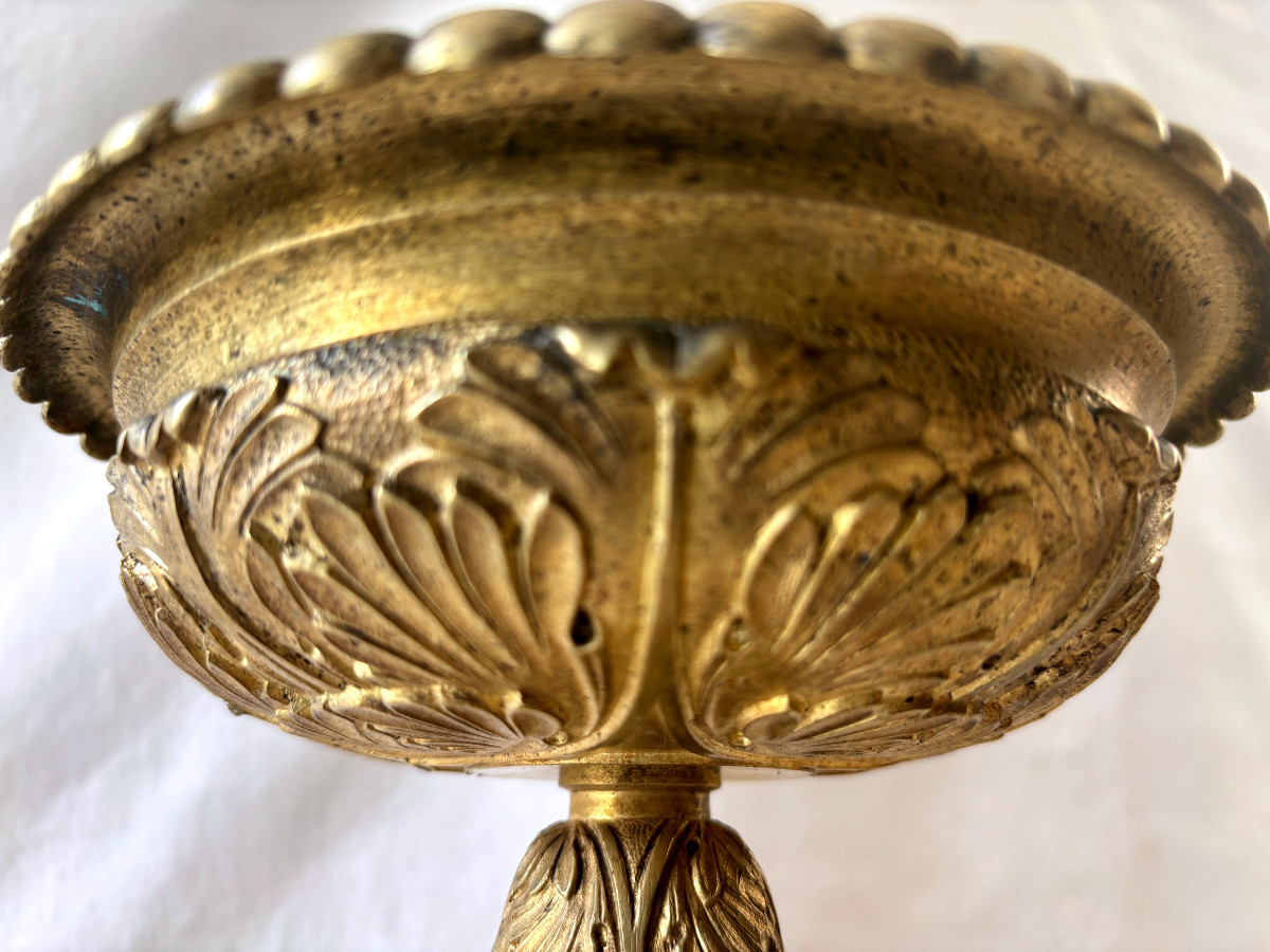 Paire de grandes coupes tazza en bronze et marbre-photo-3