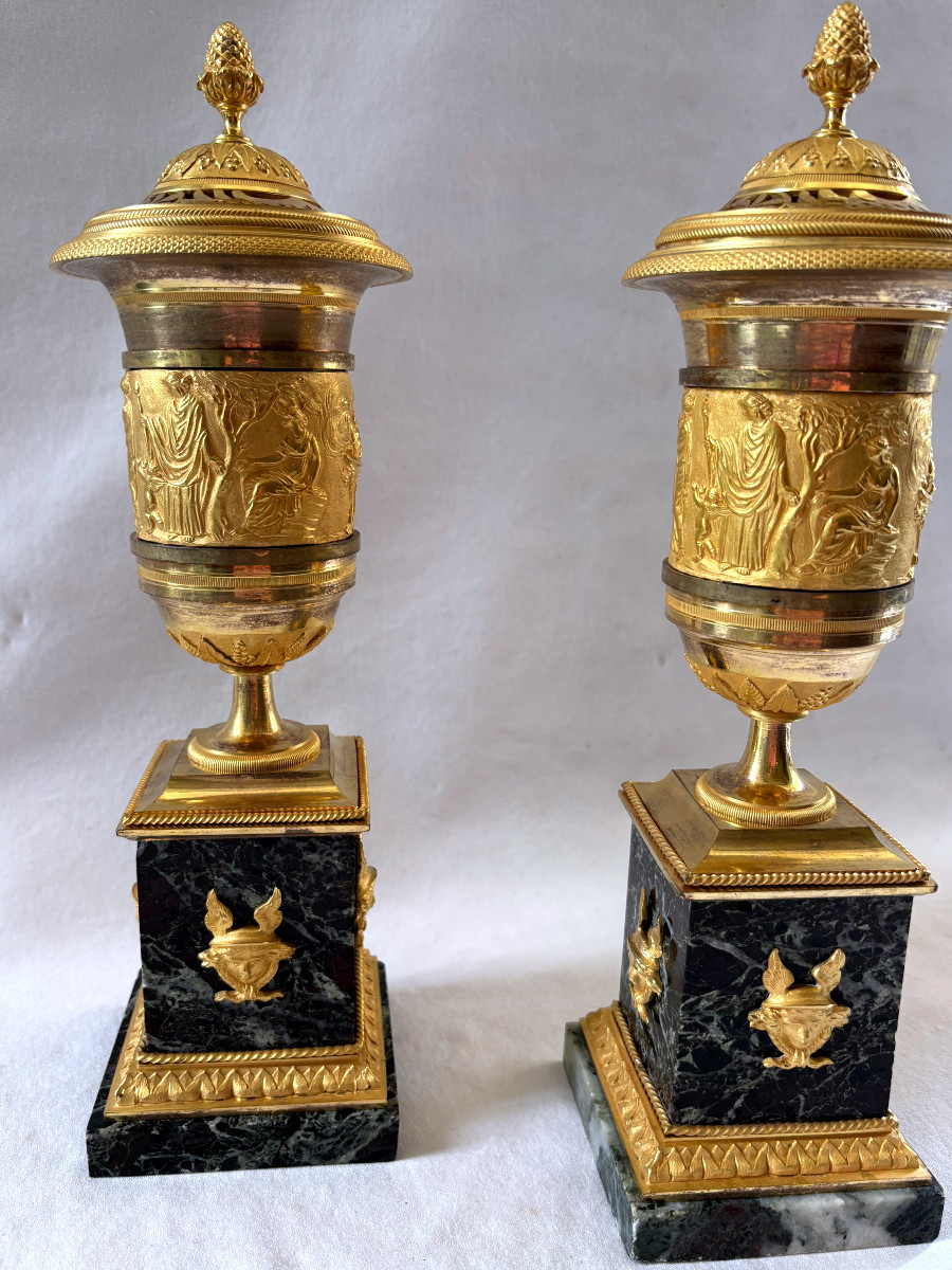 Thomire Paire de Vases en Bronze Doré Epoque Empire-photo-2