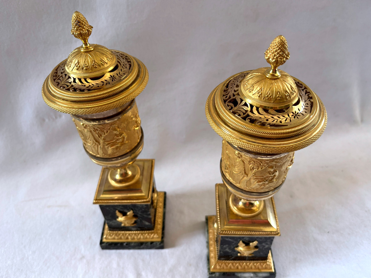 Thomire Paire de Vases en Bronze Doré Epoque Empire-photo-4