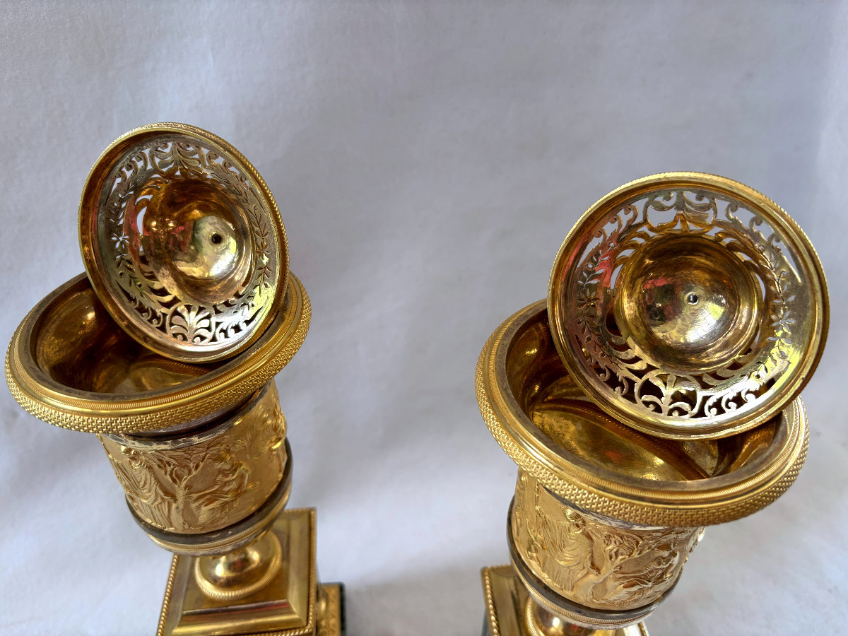 Thomire Paire de Vases en Bronze Doré Epoque Empire-photo-2