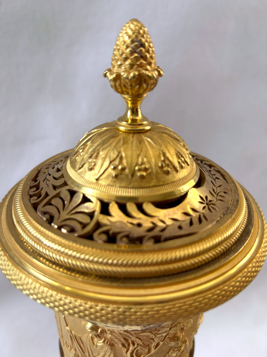 Thomire Paire de Vases en Bronze Doré Epoque Empire-photo-4