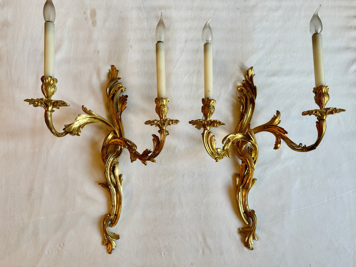 Grande paire d'appliques Transition en bronze doré-photo-2