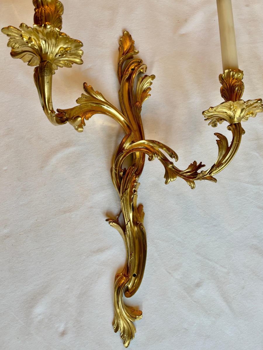 Grande paire d'appliques Transition en bronze doré-photo-3