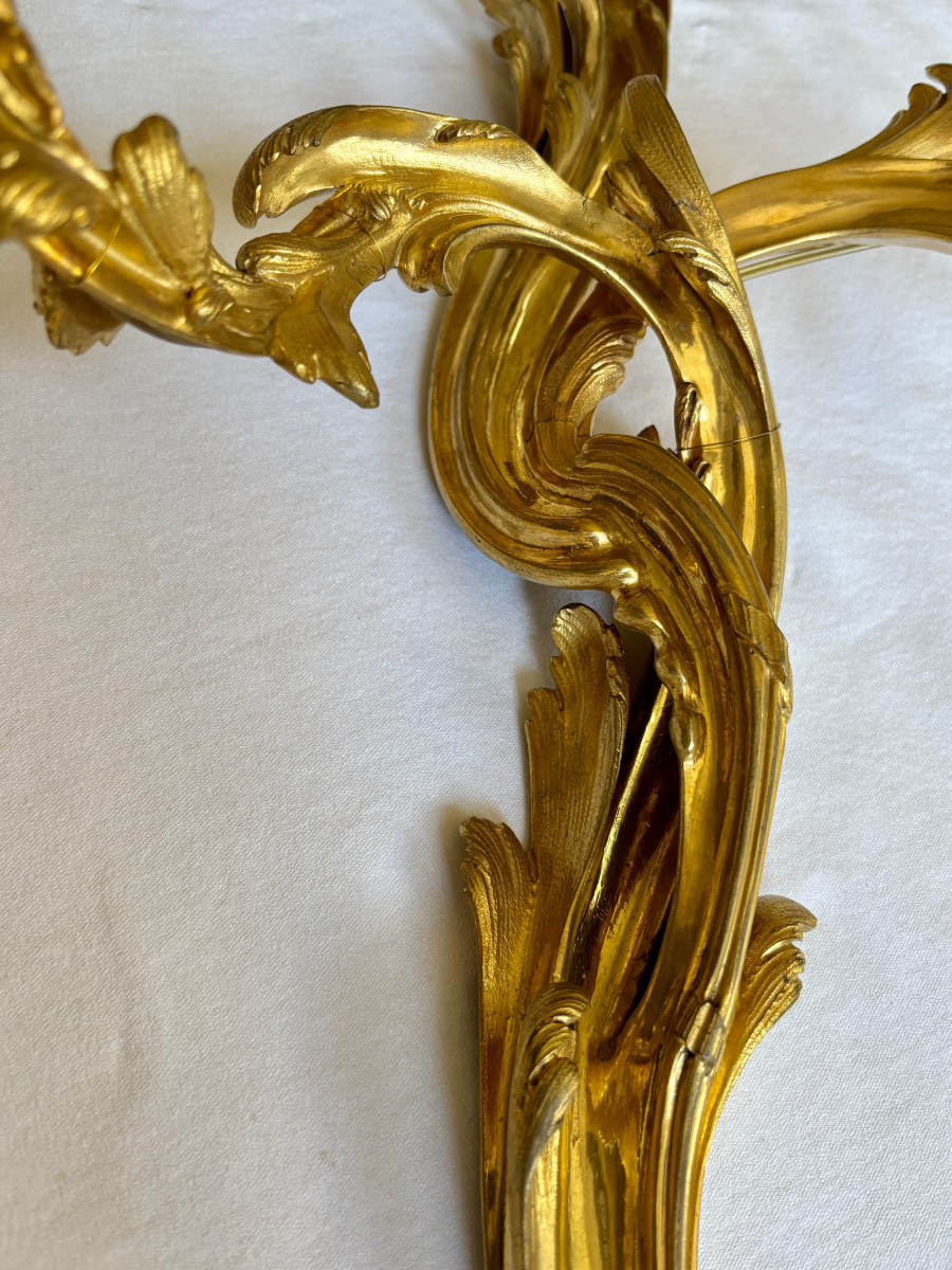 Grande paire d'appliques Transition en bronze doré-photo-2