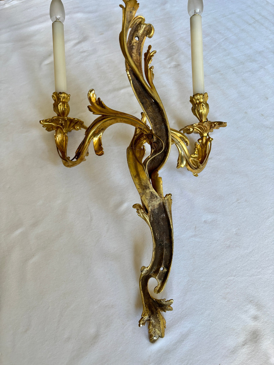 Grande paire d'appliques Transition en bronze doré-photo-5