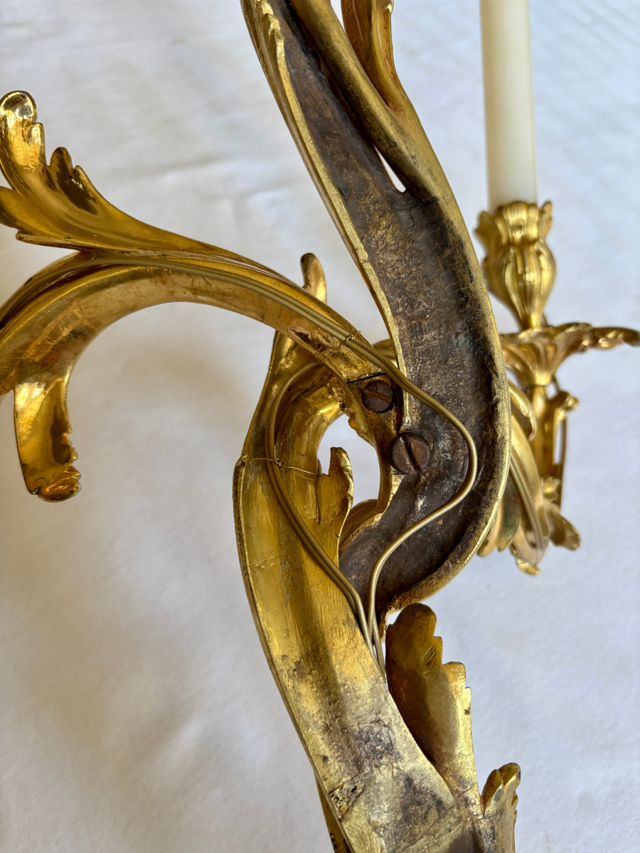 Grande paire d'appliques Transition en bronze doré-photo-7