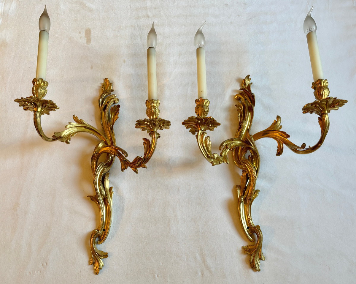 Grande paire d'appliques Transition en bronze doré