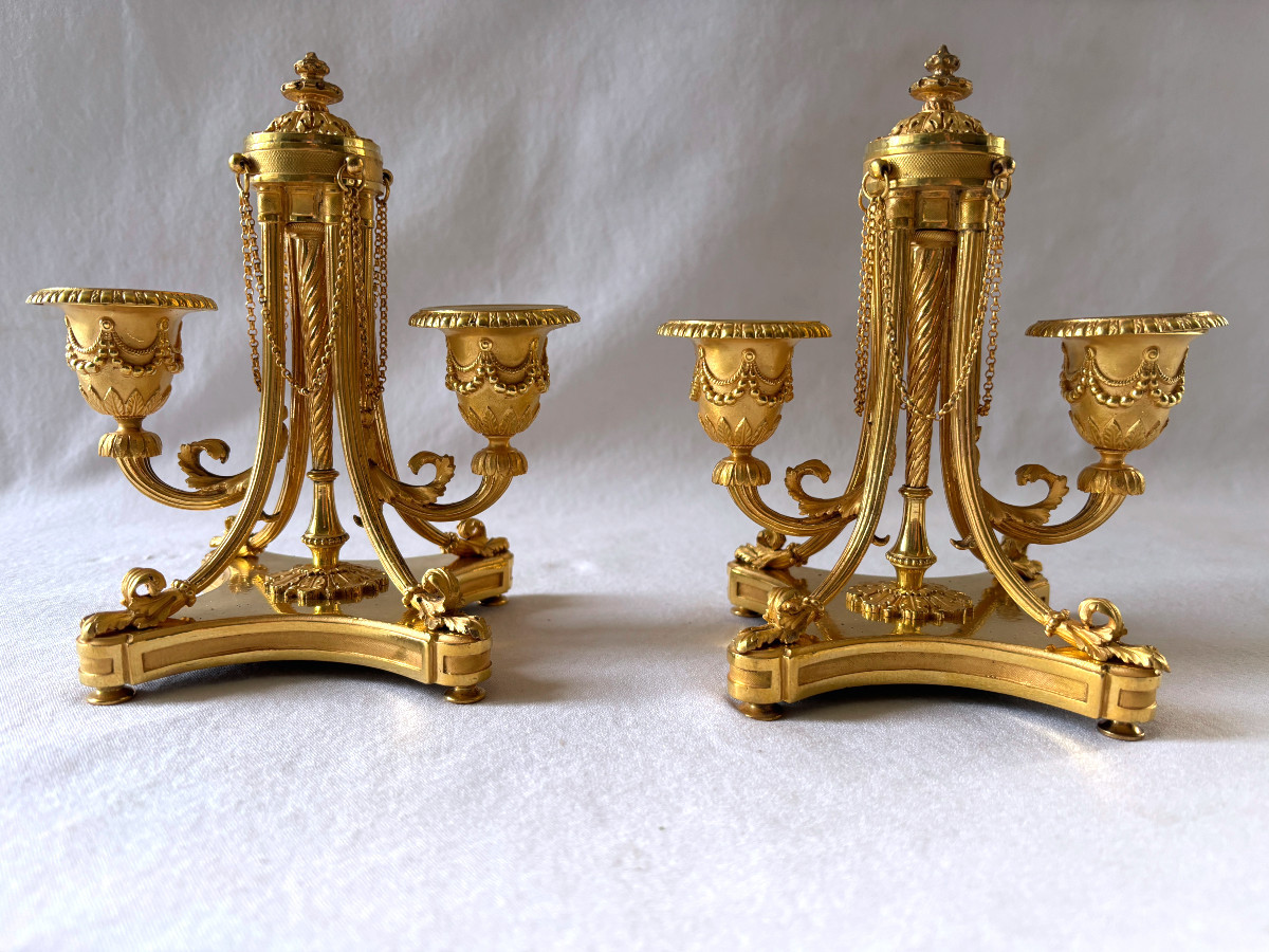 Chandeliers en bronze doré signé Victor Paillard-photo-2