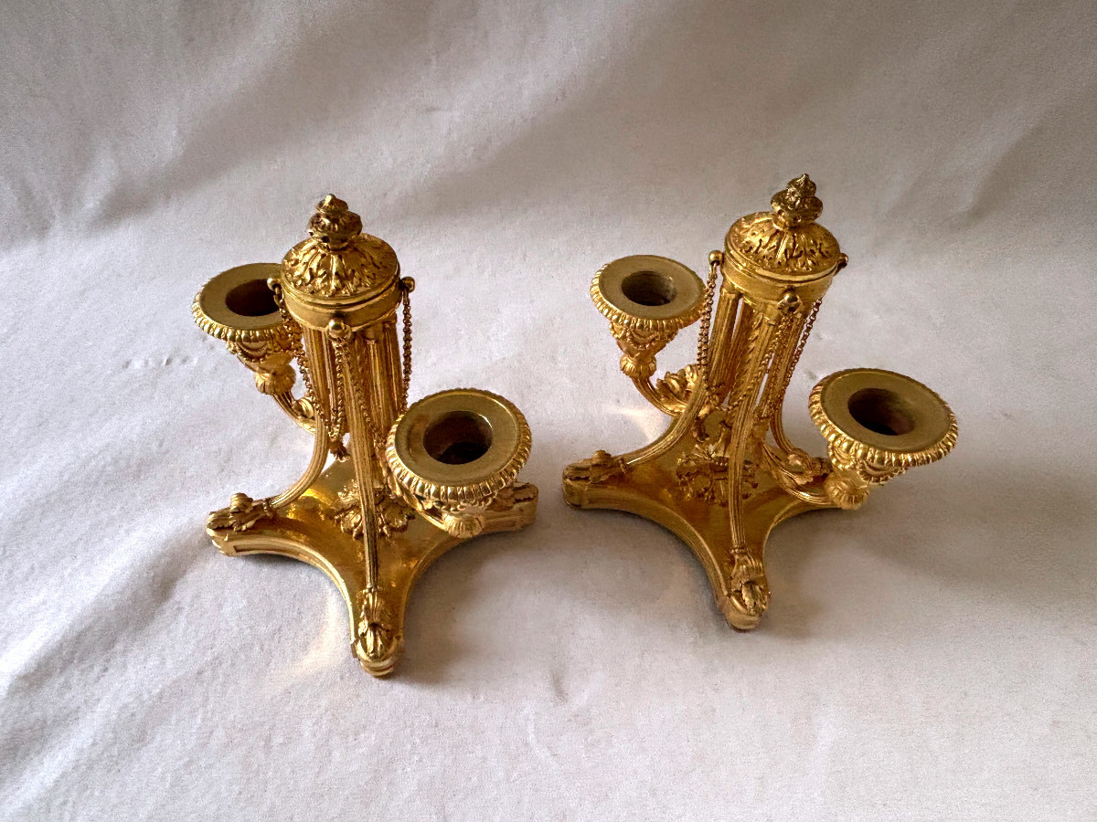 Chandeliers en bronze doré signé Victor Paillard-photo-5