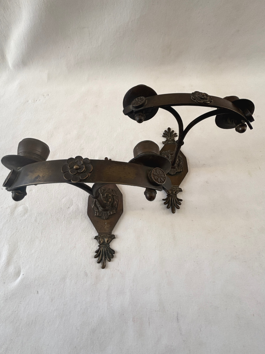 Paire d'applique époque Empire en bronze patiné-photo-2