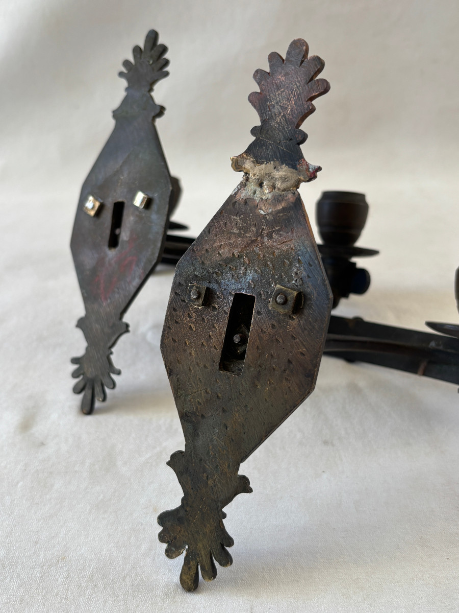 Paire d'applique époque Empire en bronze patiné-photo-6