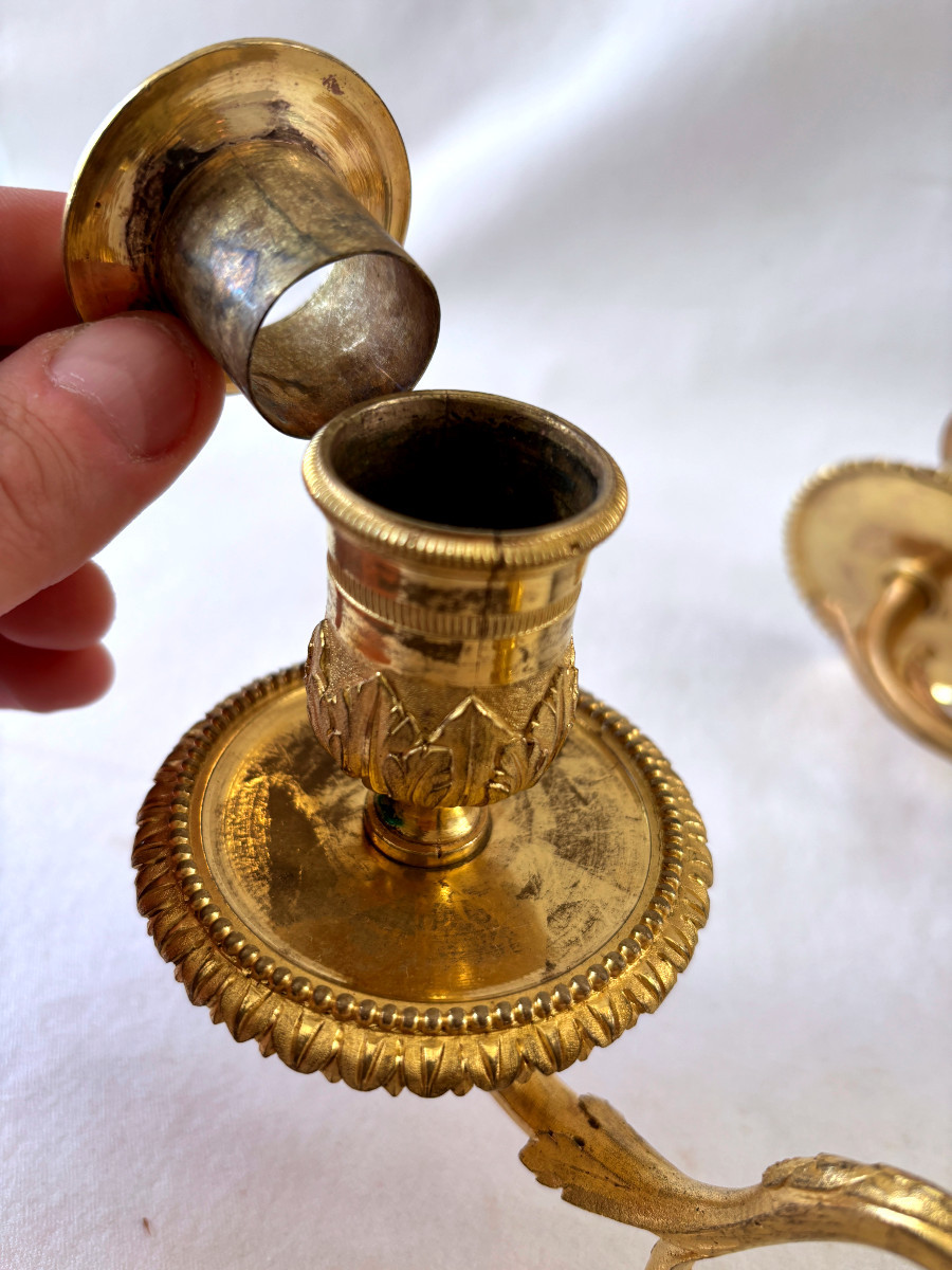 Louis XVI Gilt Bronze Candlestick Tops-photo-4