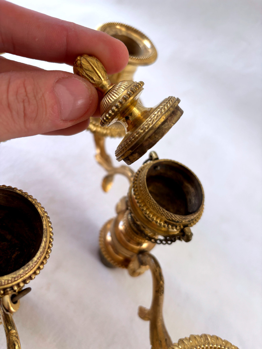 Louis XVI Gilt Bronze Candlestick Tops-photo-5