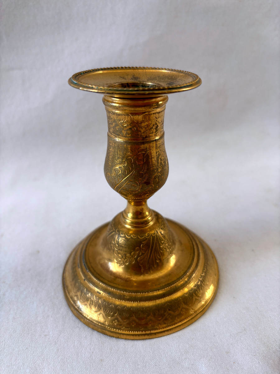 Paire de bougeoirs de toilette époque Louis XVI en bronze doré-photo-3