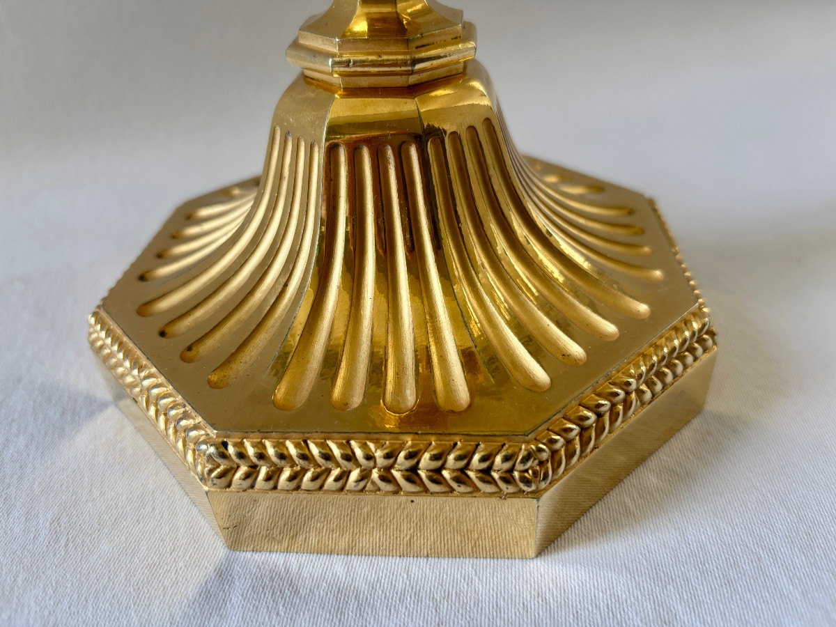 Pair Of Directoire Style Candlesticks In Gilt Bronze-photo-4