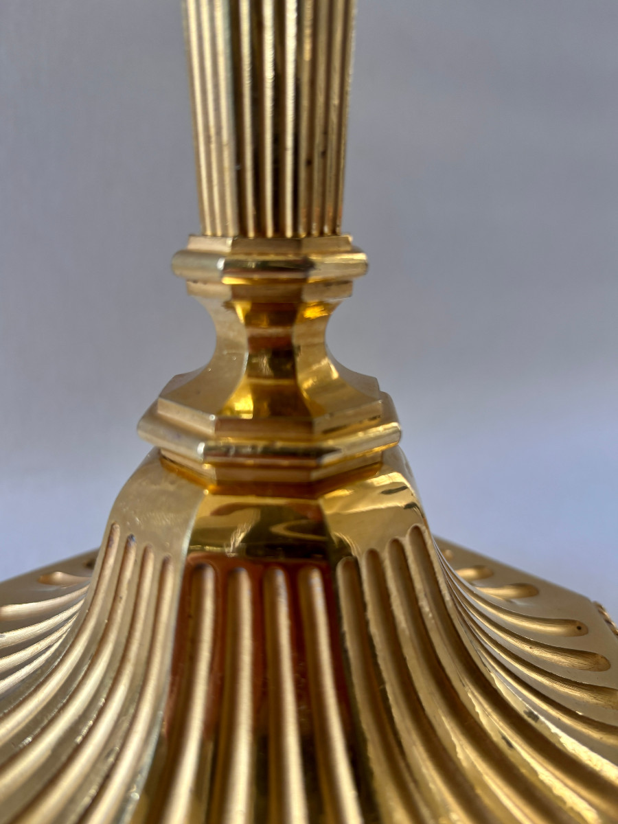 Pair Of Directoire Style Candlesticks In Gilt Bronze-photo-1
