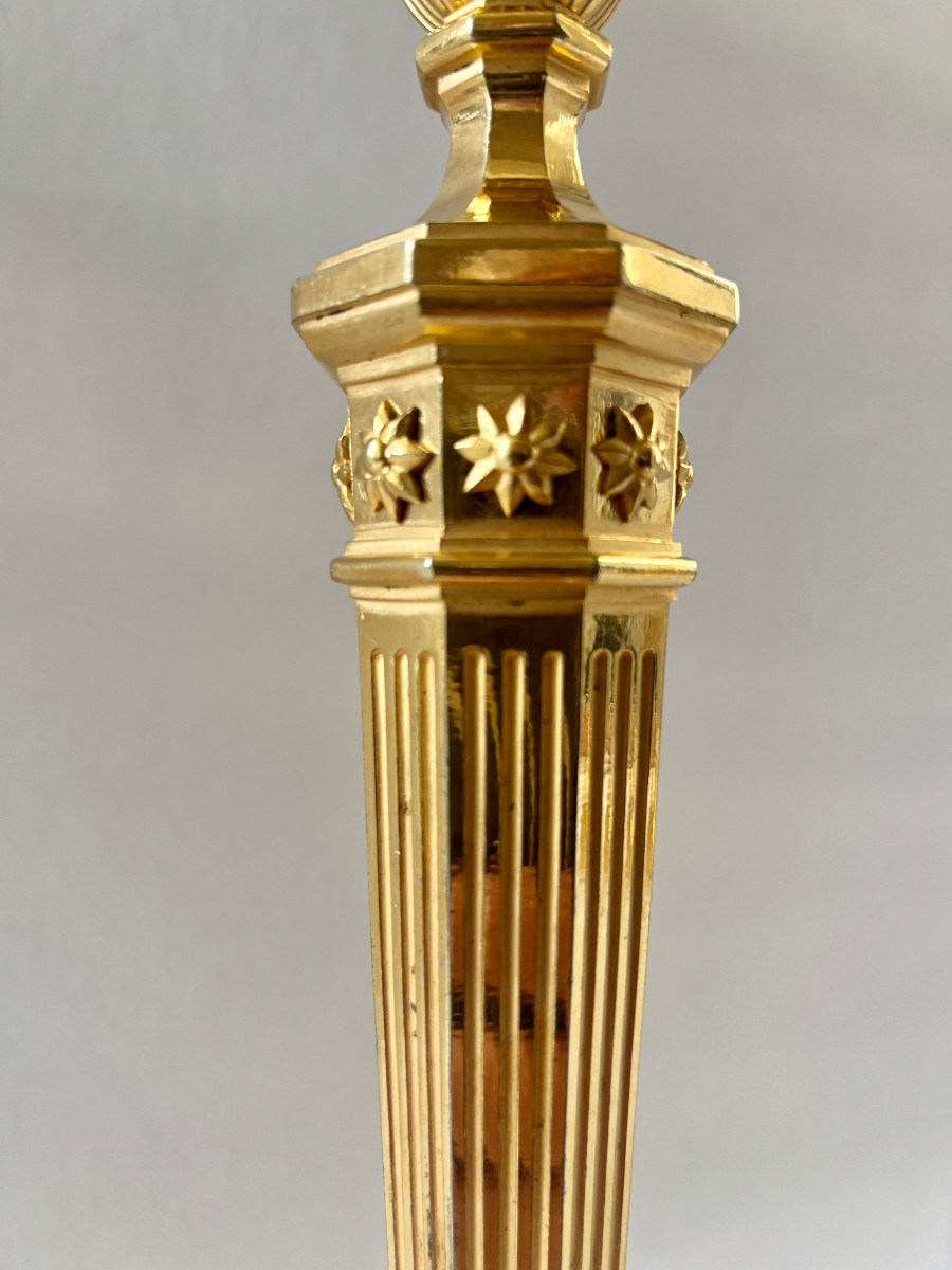 Pair Of Directoire Style Candlesticks In Gilt Bronze-photo-2