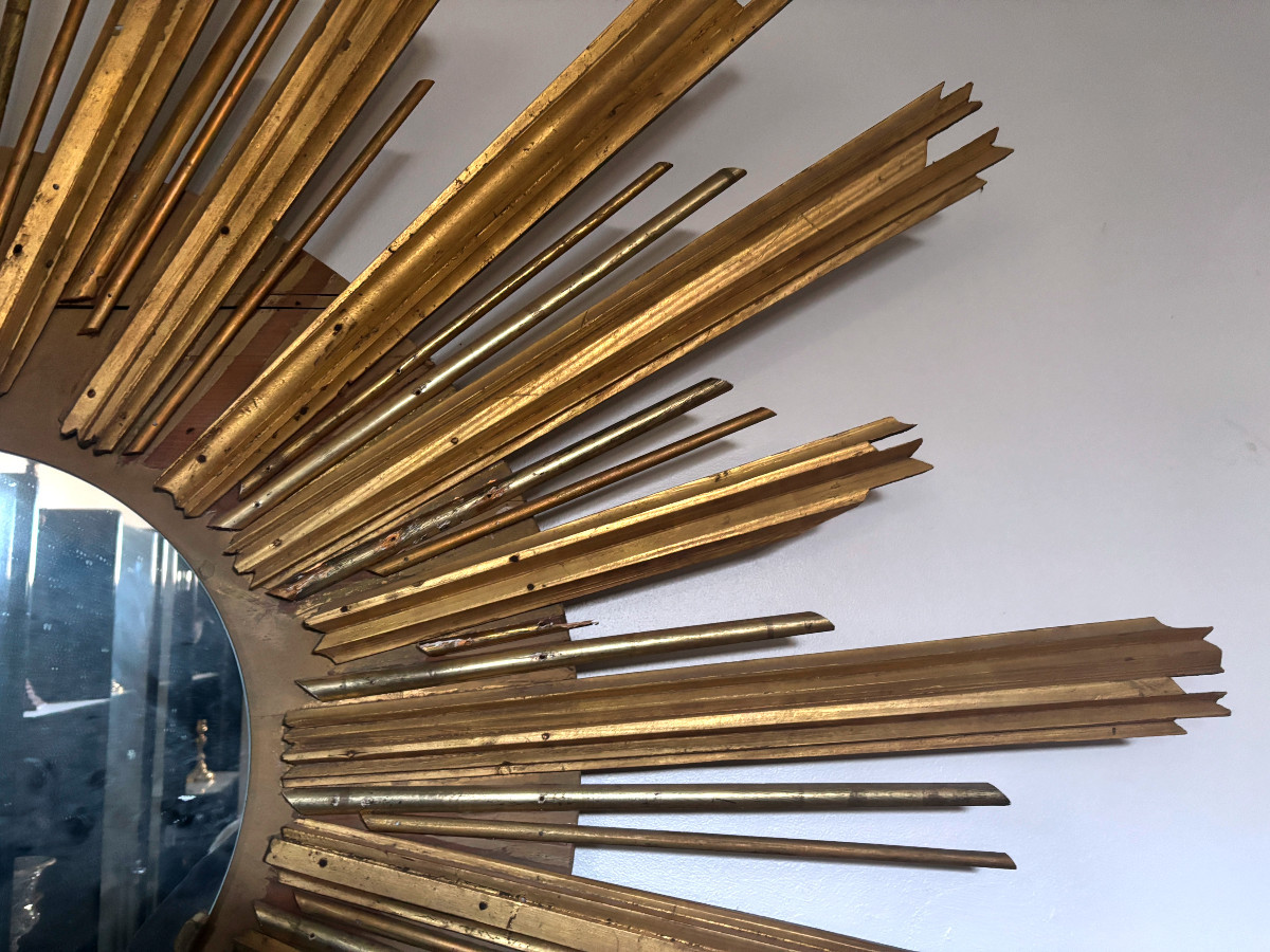 Large Sunburst Mirror In Gilded Wood-photo-1