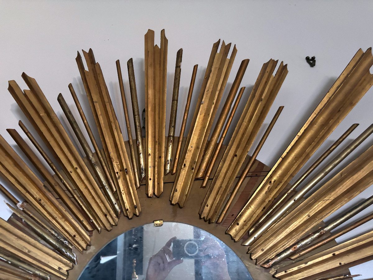Large Sunburst Mirror In Gilded Wood-photo-2