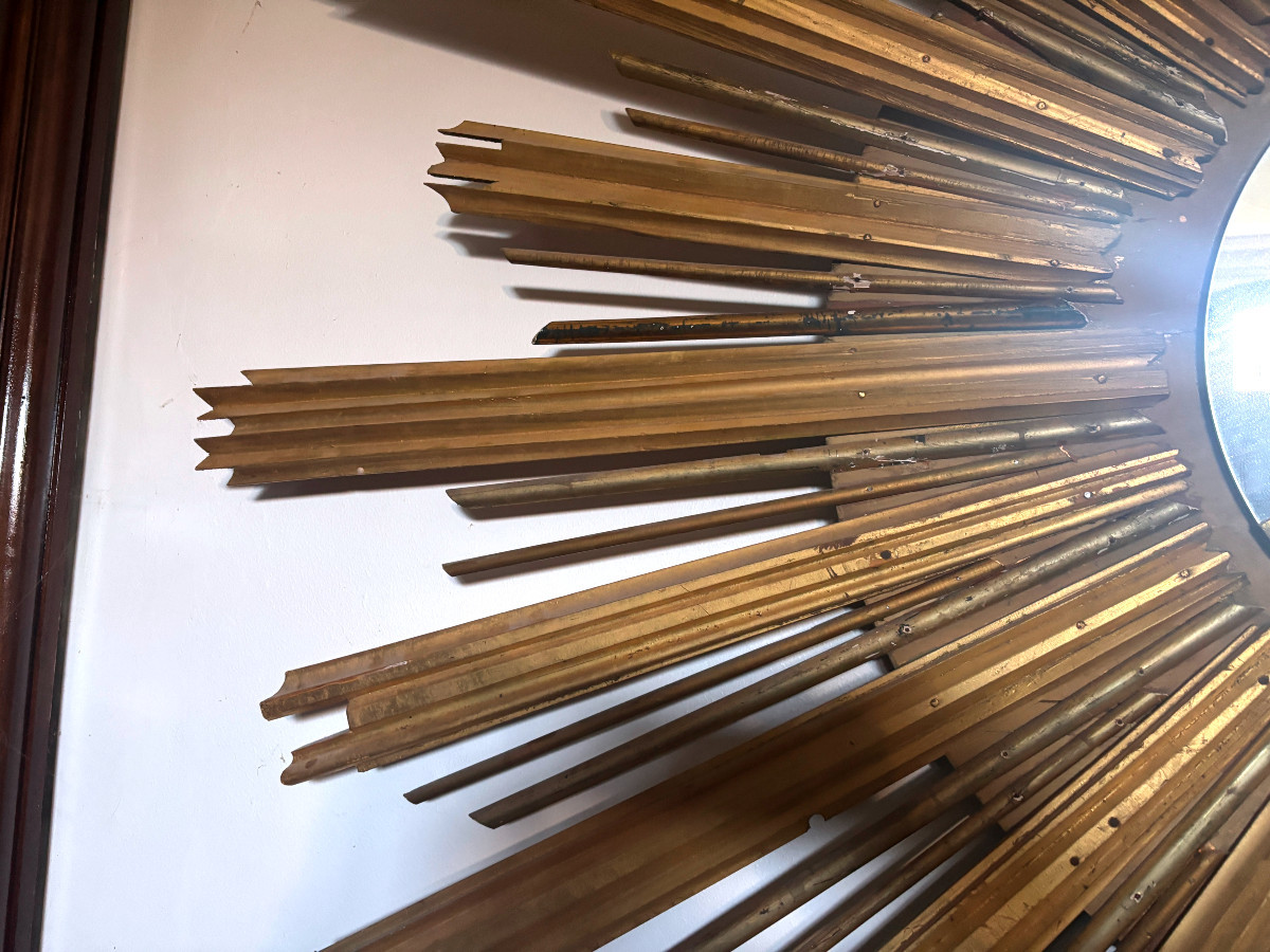 Large Sunburst Mirror In Gilded Wood-photo-4